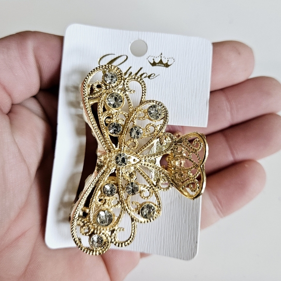 NWT Medium Rhinestone Gold Enamel Claw Hair Clip! - Picture 16 of 16